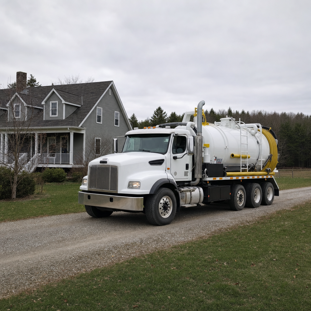 Septic vacuum truck arriving at a Town 'n' Country home for same-day emergency service