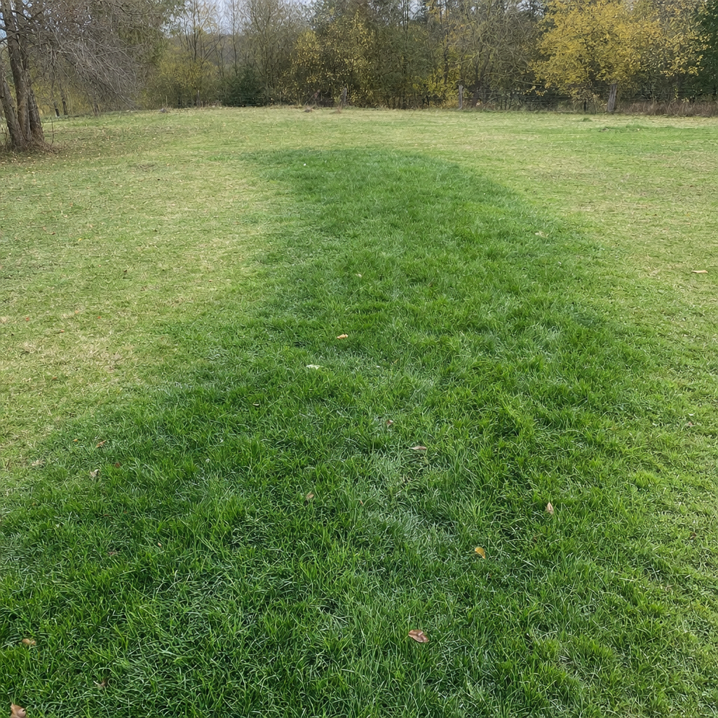 A soggy, unusually green patch of lawn over the drain field of a Town 'n' Country home, a sign the septic tank needs pumping